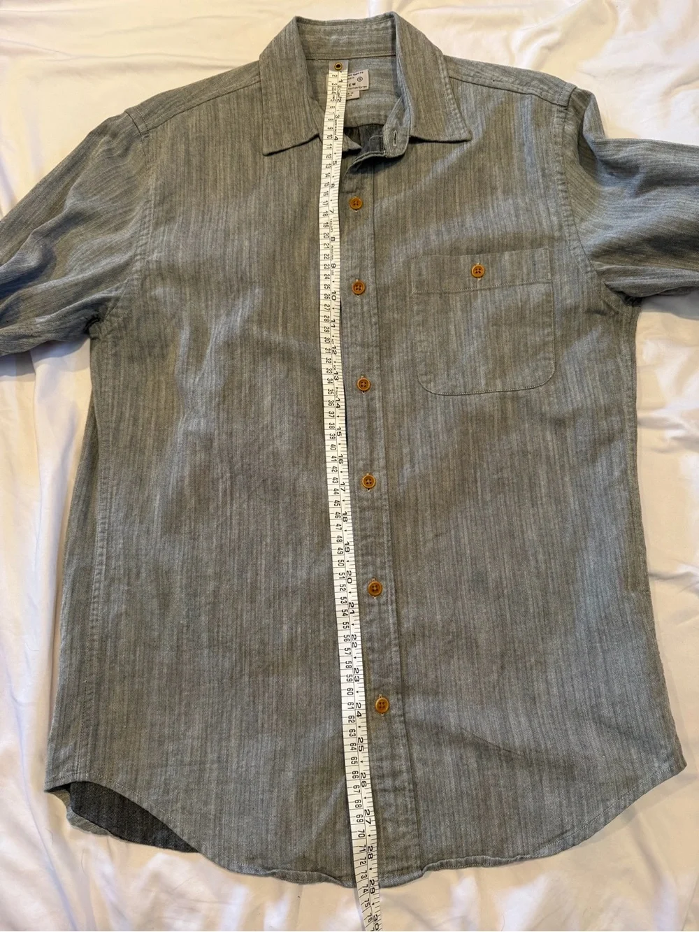 J Crew Green Grey Button-Down Heavy Denim Shirt - Casual Collared Long Sleeve
